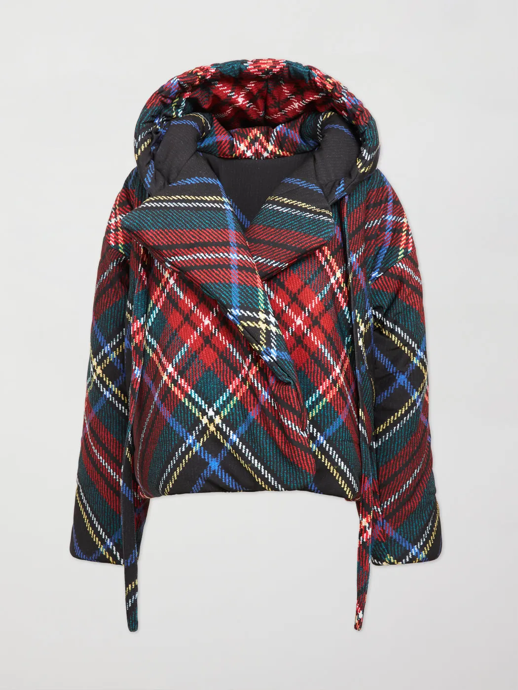 Hooded Sleeping Bag Coat Short - BLACK TARTAN