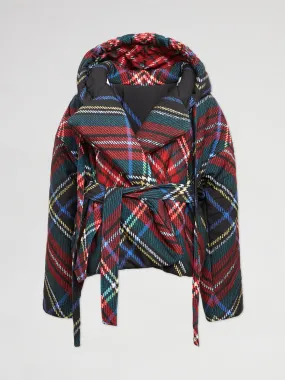 Hooded Sleeping Bag Coat Short - BLACK TARTAN