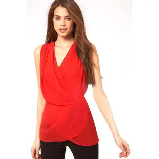 Ketty More Women V-Neck Wrap Waist Chiffon Vest Sleeveless Top-KMWSB880