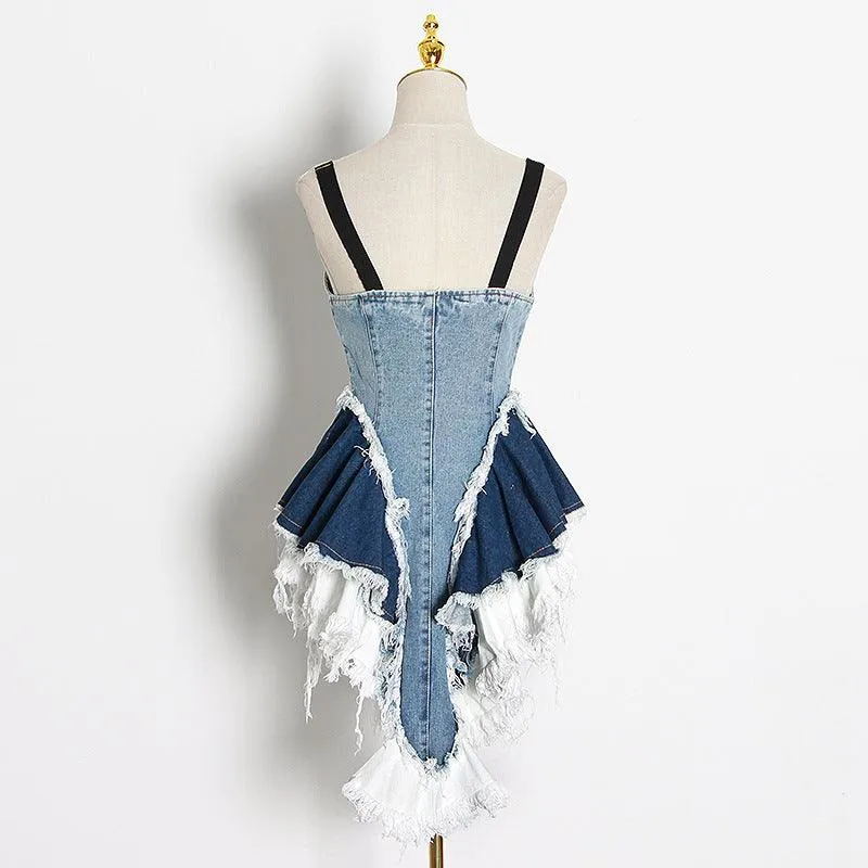 KittenAlarm - Kaliyah Irregular Mini Denim Dress