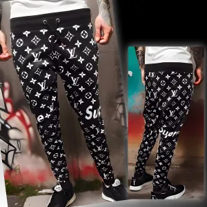 ^LUXURY^ (BLACK-WHITE) ~ALL OVER PRINT~ JOGGER SWEATPANTS