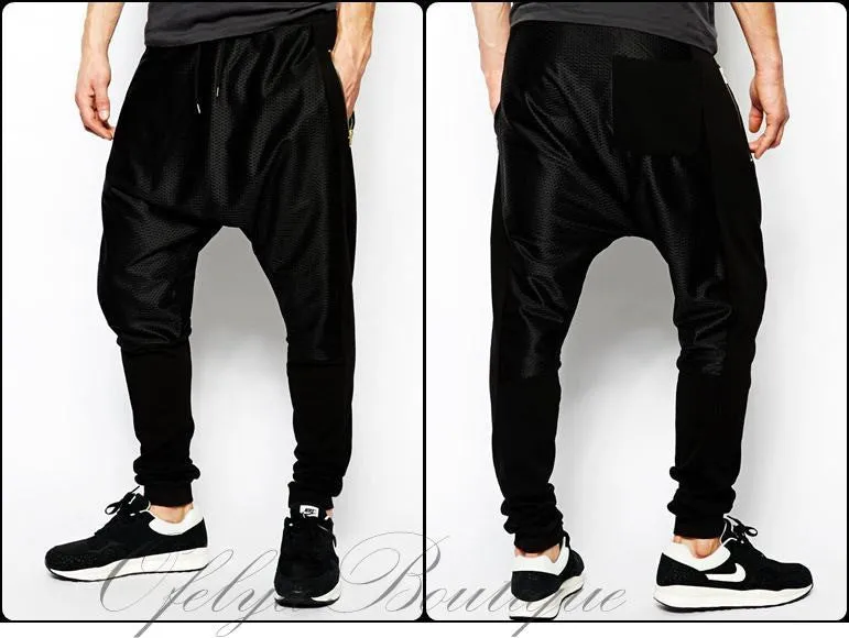 Men Drop Crotch Slim Fit Sweatpants Jogger With Mesh