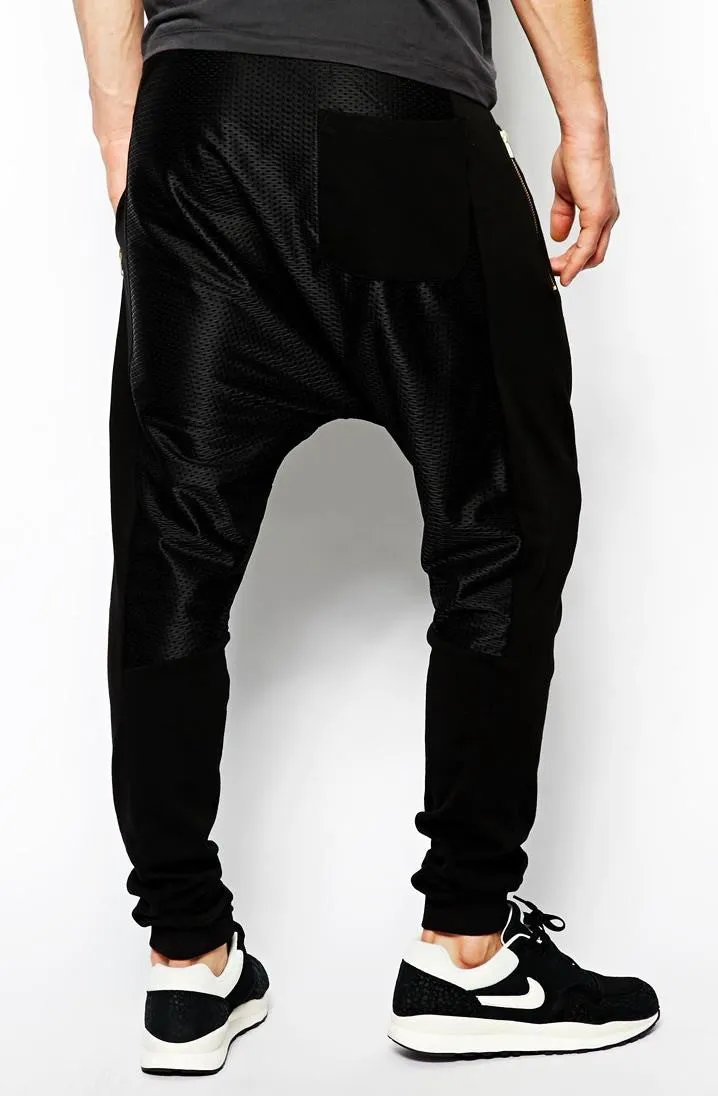 Men Drop Crotch Slim Fit Sweatpants Jogger With Mesh