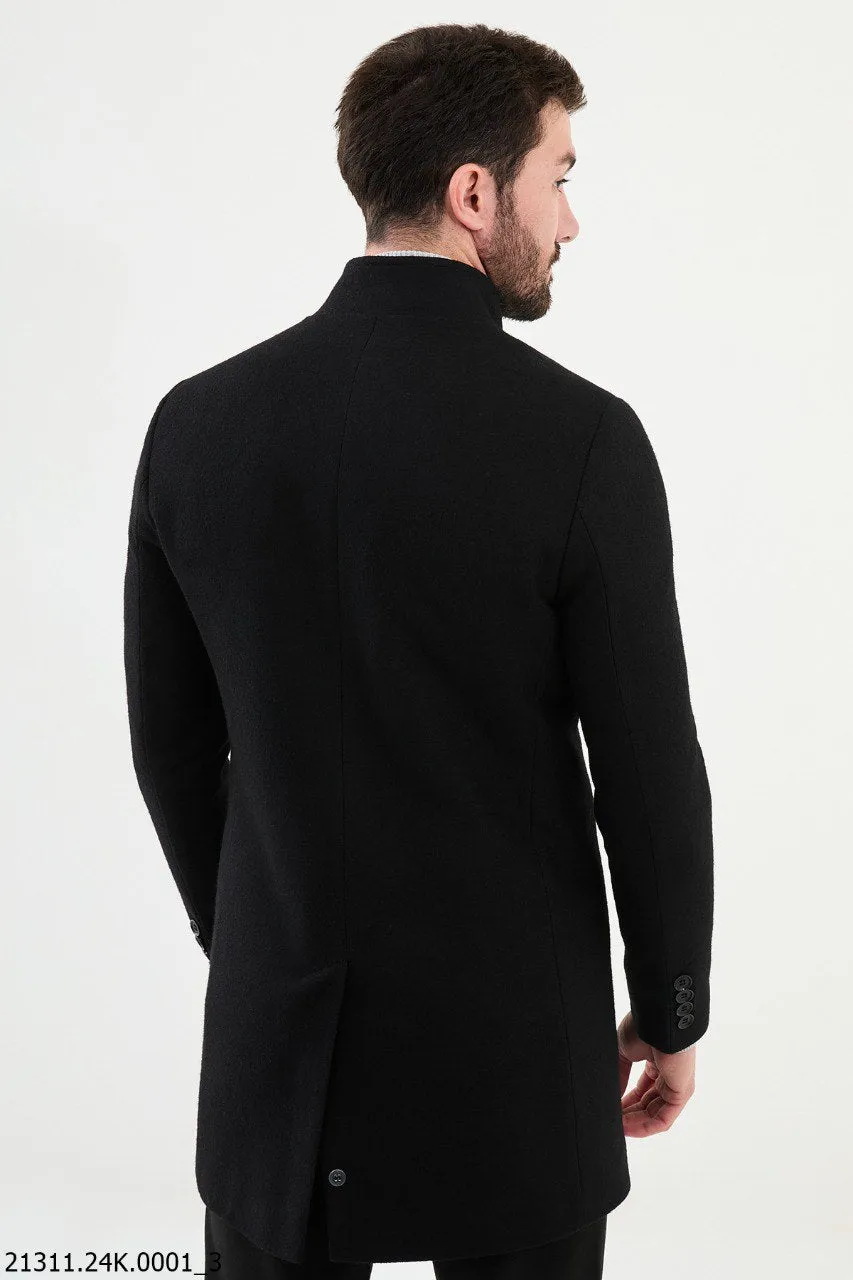 Men's Black Collar Cotton Blend Winter Coat