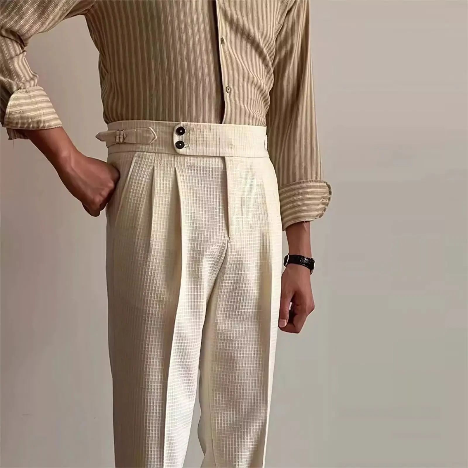 Men's High-Waist Waffle Knit Trousers