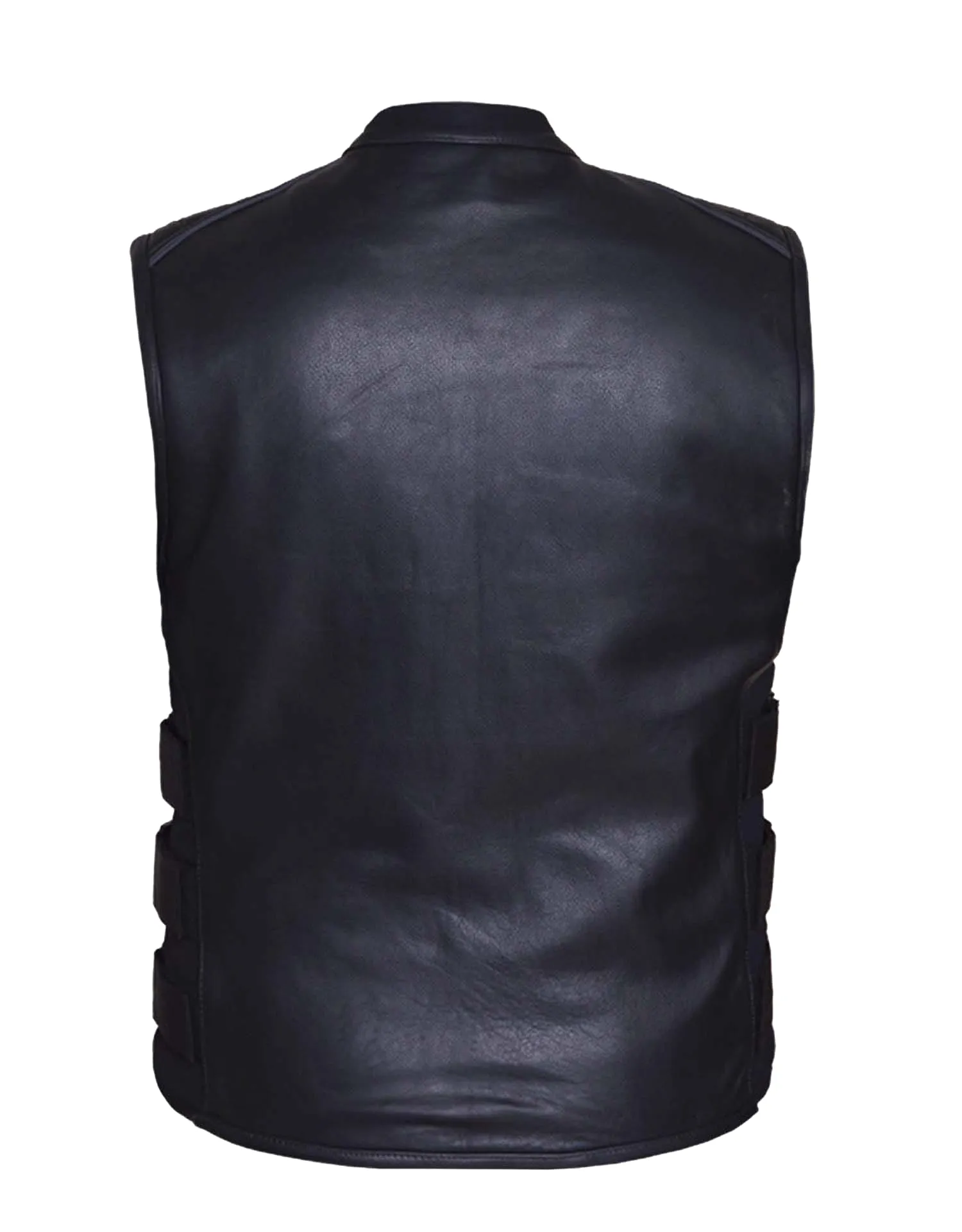 Men's Premium Leather Swat Style Zippered Motorcycle Vest