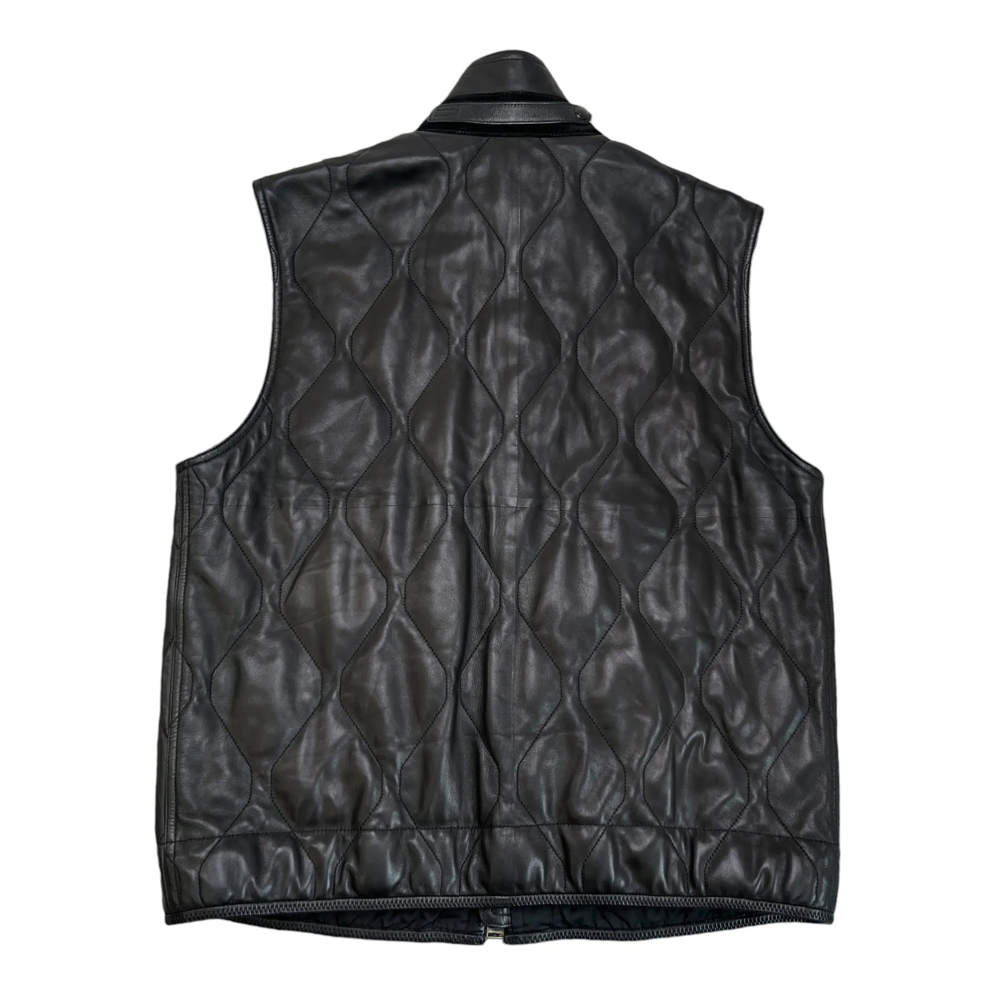 Men's Quilted Faux Leather Gilet Black Size IT 52 / XL