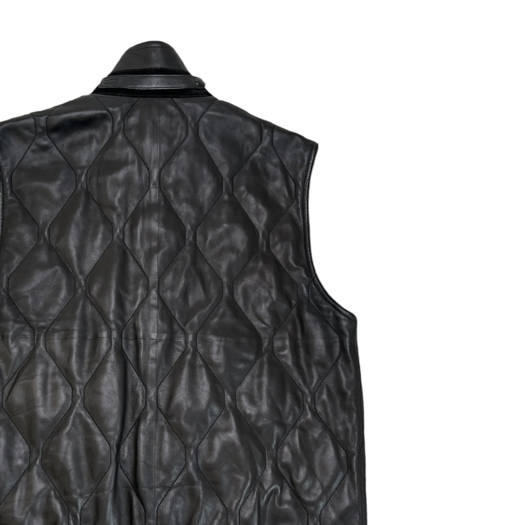 Men's Quilted Faux Leather Gilet Black Size IT 52 / XL