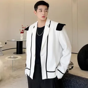 Men's Suit Jackets Personalized Shoulder Design Turn-down Collar Contrast Color Baggy Male Short Coats Spring 9C4785