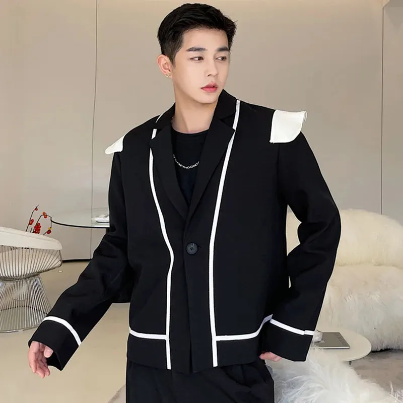 Men's Suit Jackets Personalized Shoulder Design Turn-down Collar Contrast Color Baggy Male Short Coats Spring 9C4785