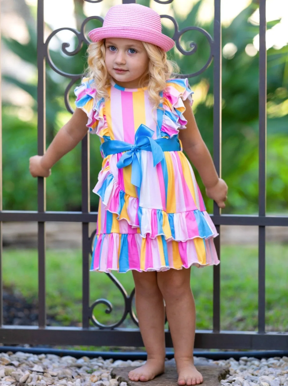 Mia Belle Girls Trendy Love Striped Wrap Dress