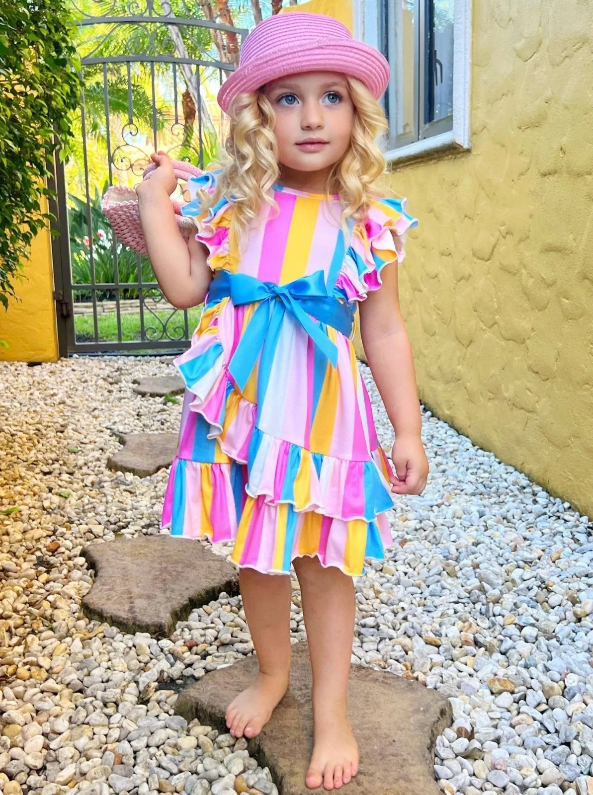 Mia Belle Girls Trendy Love Striped Wrap Dress