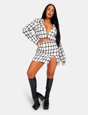 MONOCHROME TEXTURED CHECK MINI SKIRT IVORY