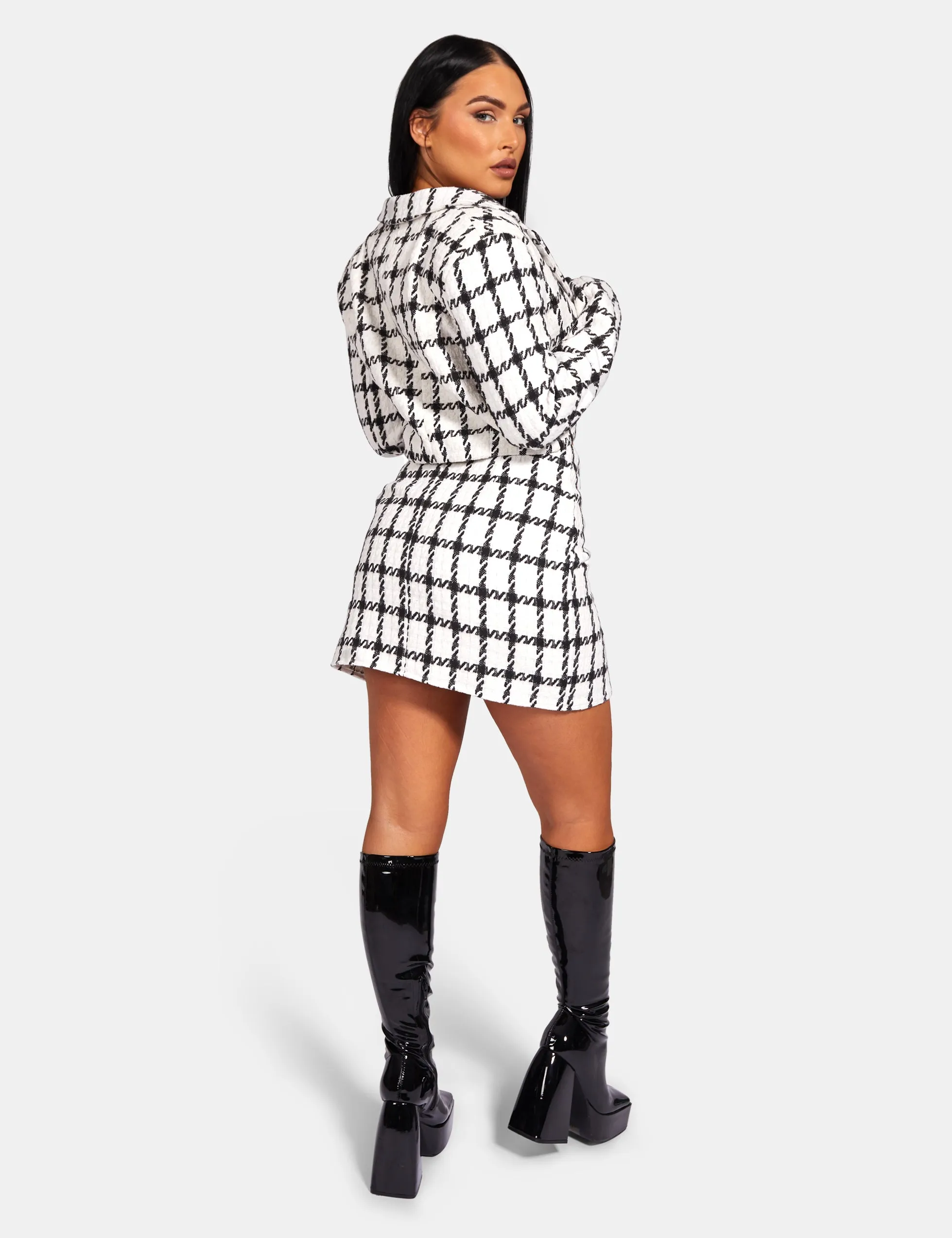 MONOCHROME TEXTURED CHECK MINI SKIRT IVORY