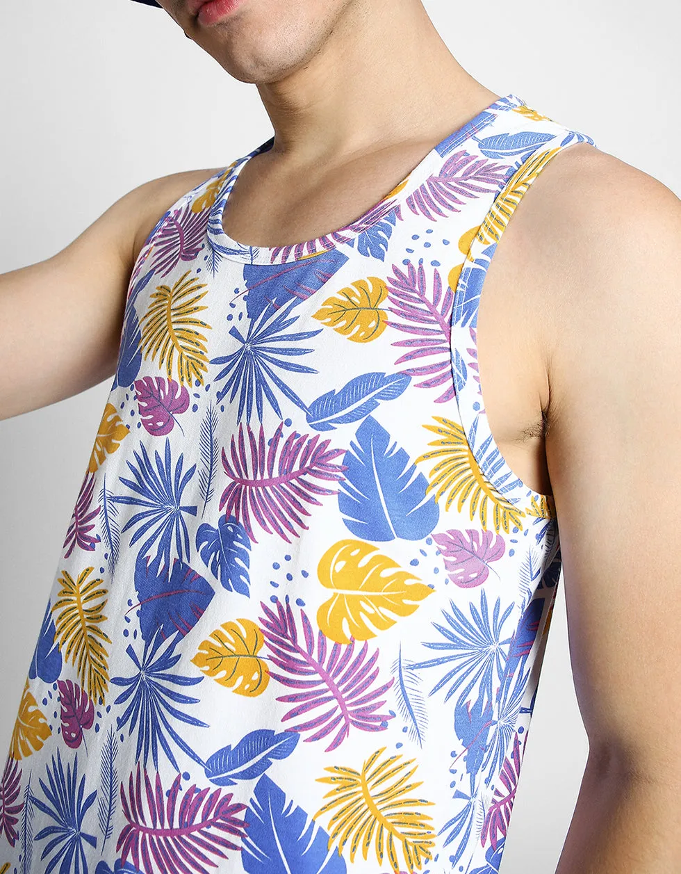 Multicolor Leaf Printed Gym Vest