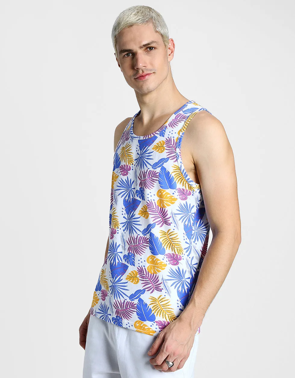 Multicolor Leaf Printed Gym Vest