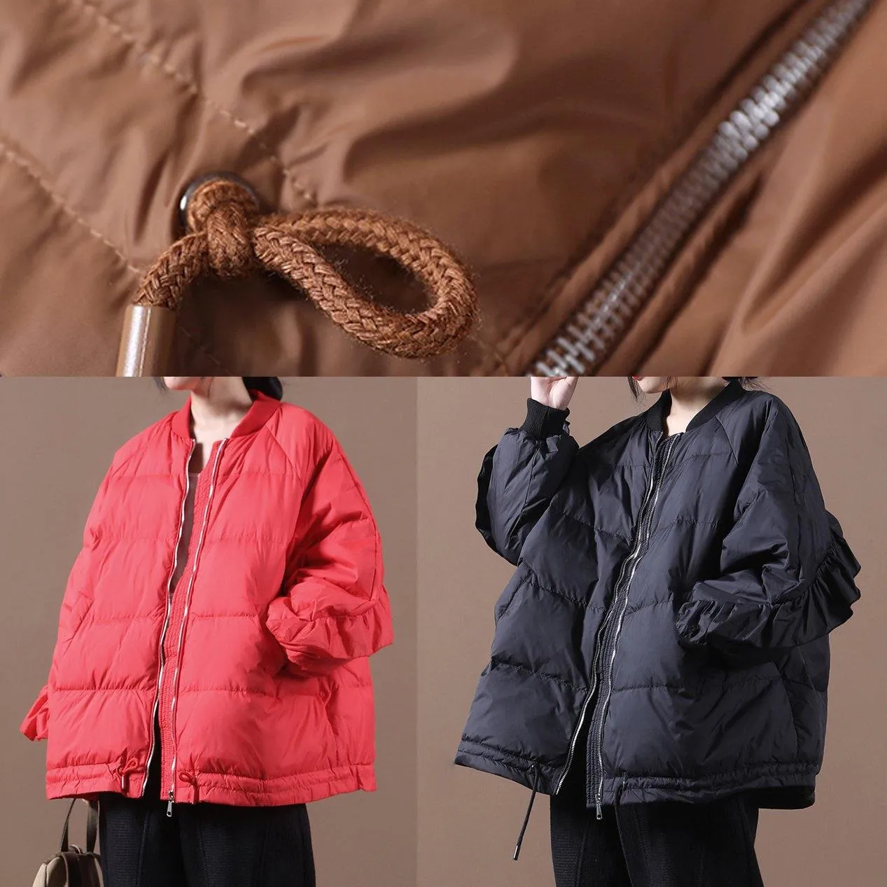 New light green duck down coat plus size clothing down jacket stand collar Ruffles Fine Jackets