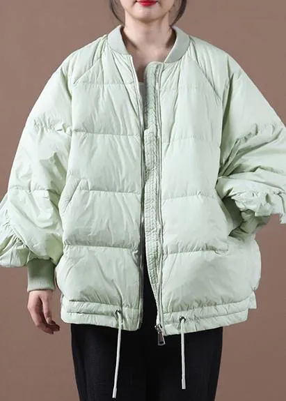 New light green duck down coat plus size clothing down jacket stand collar Ruffles Fine Jackets