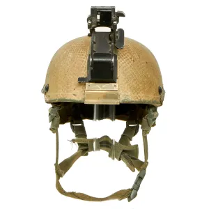 Original U.S. Global War on Terror Special Forces Early High Cut ACH/MICH Helmet With Night Vision “Rhino Mount” and Base Plate - Laundry Bag Overlay Camouflaged