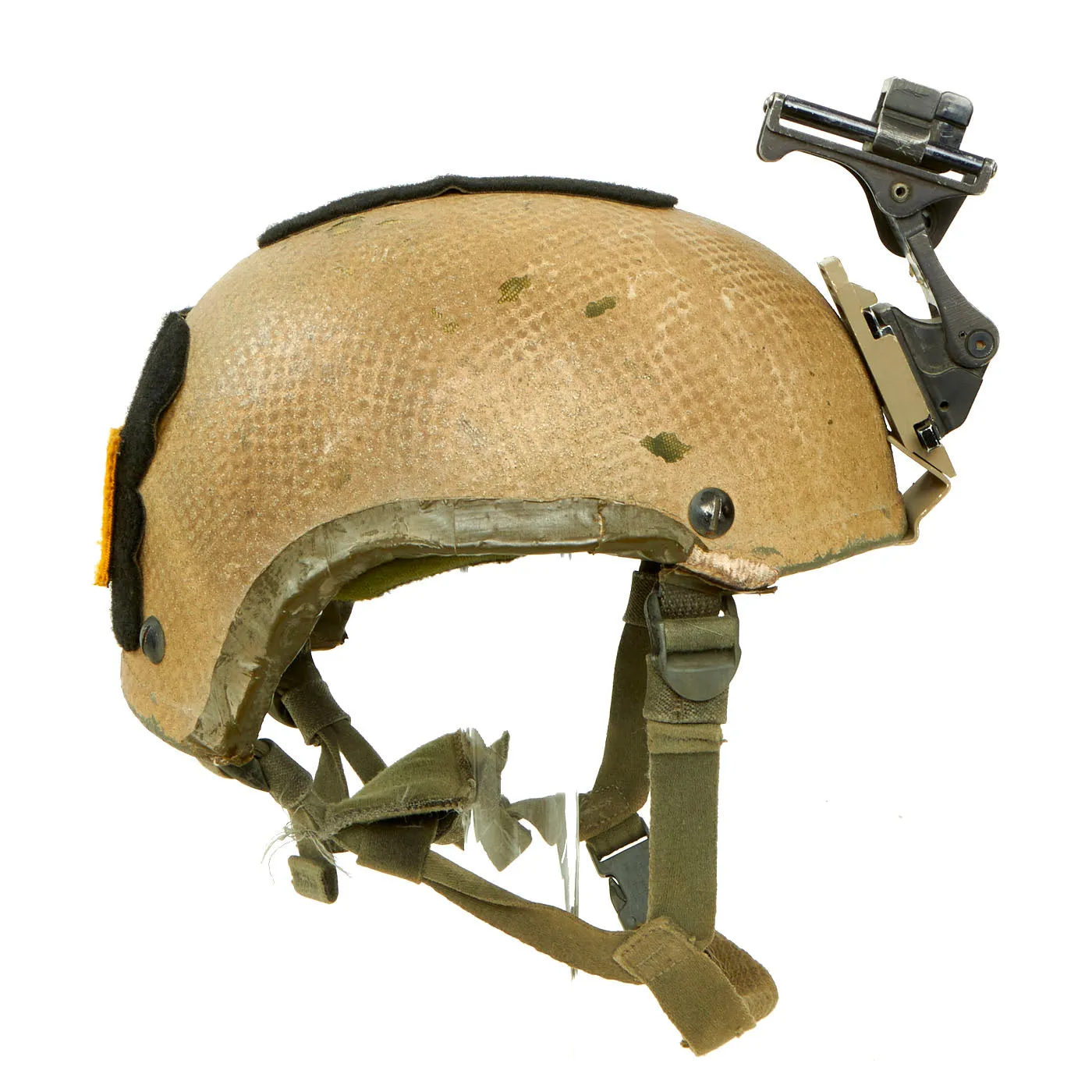 Original U.S. Global War on Terror Special Forces Early High Cut ACH/MICH Helmet With Night Vision “Rhino Mount” and Base Plate - Laundry Bag Overlay Camouflaged