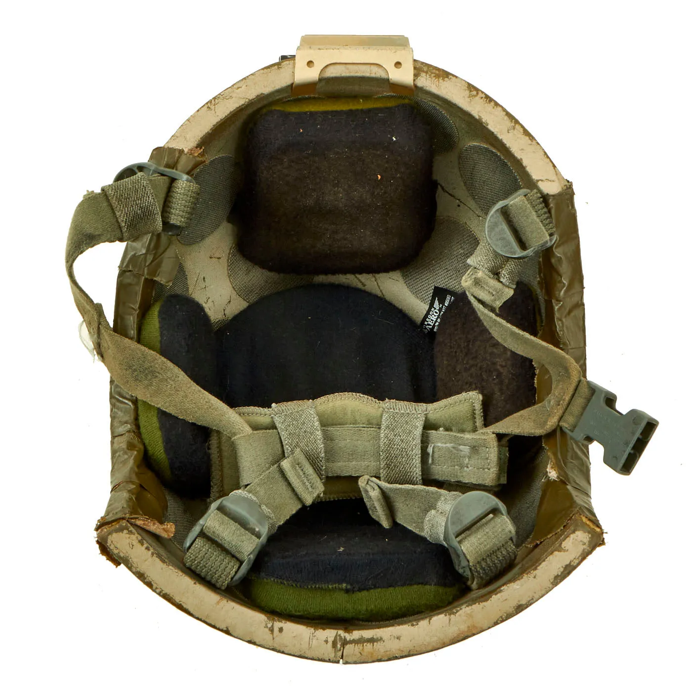 Original U.S. Global War on Terror Special Forces Early High Cut ACH/MICH Helmet With Night Vision “Rhino Mount” and Base Plate - Laundry Bag Overlay Camouflaged