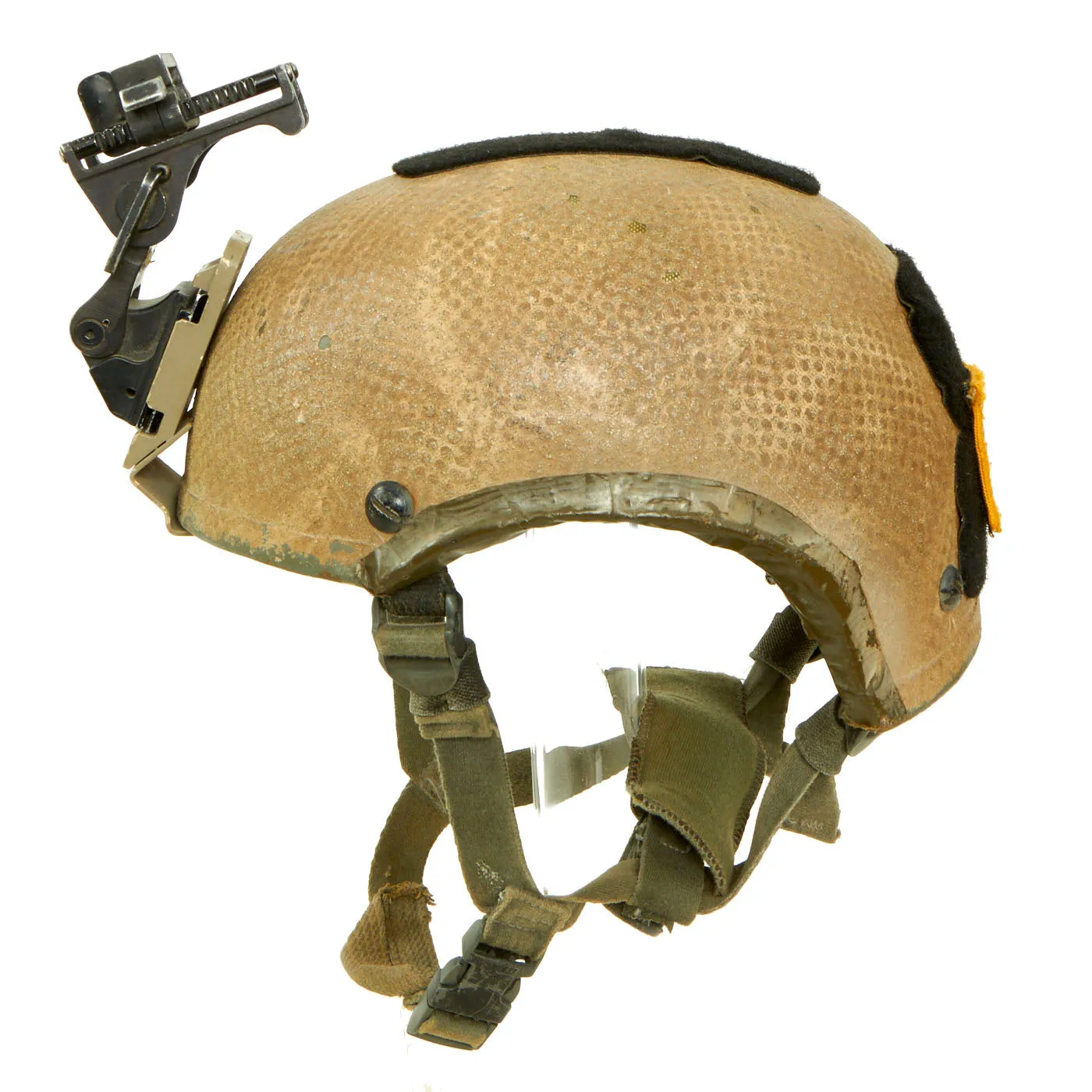 Original U.S. Global War on Terror Special Forces Early High Cut ACH/MICH Helmet With Night Vision “Rhino Mount” and Base Plate - Laundry Bag Overlay Camouflaged