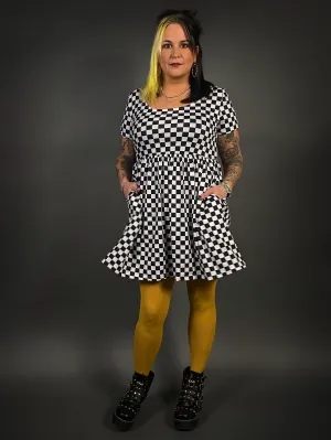 Outfit Set - Tommyrot Checkered Short Sleeve Skater Dress & Mustard Tights by Pamela Mann