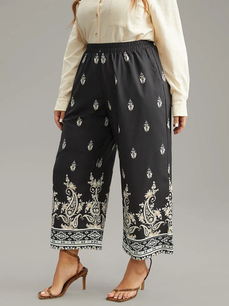 Paisley High Rise Elastic Waist Pants