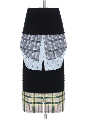 Patchwork Hit Color Design Skirt For Women High Waist Plaid Casual Midi Large Size Skirts Female Fashion Clothes Autumn