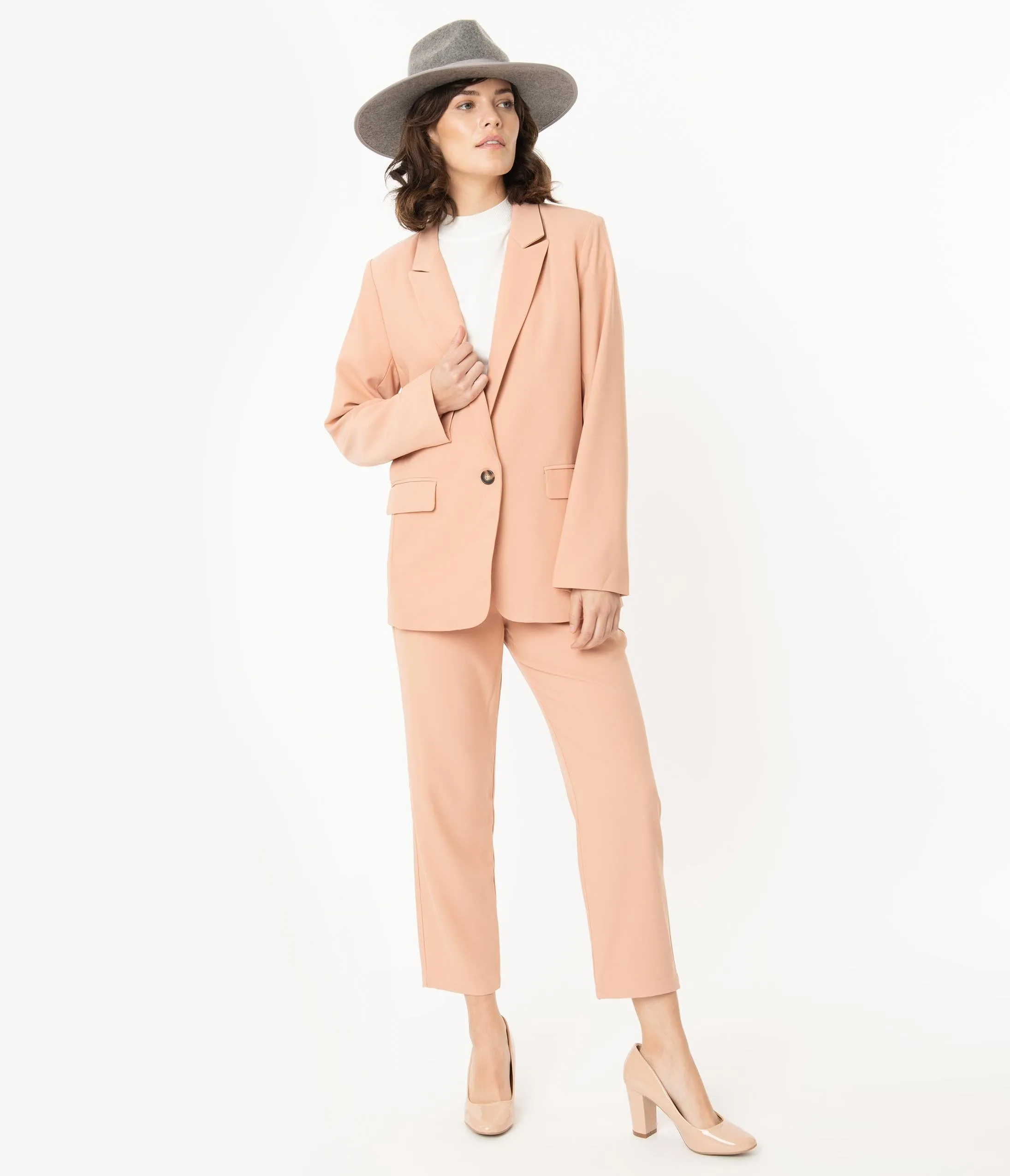 Peach High Waist Belted Ankle Length Trousers