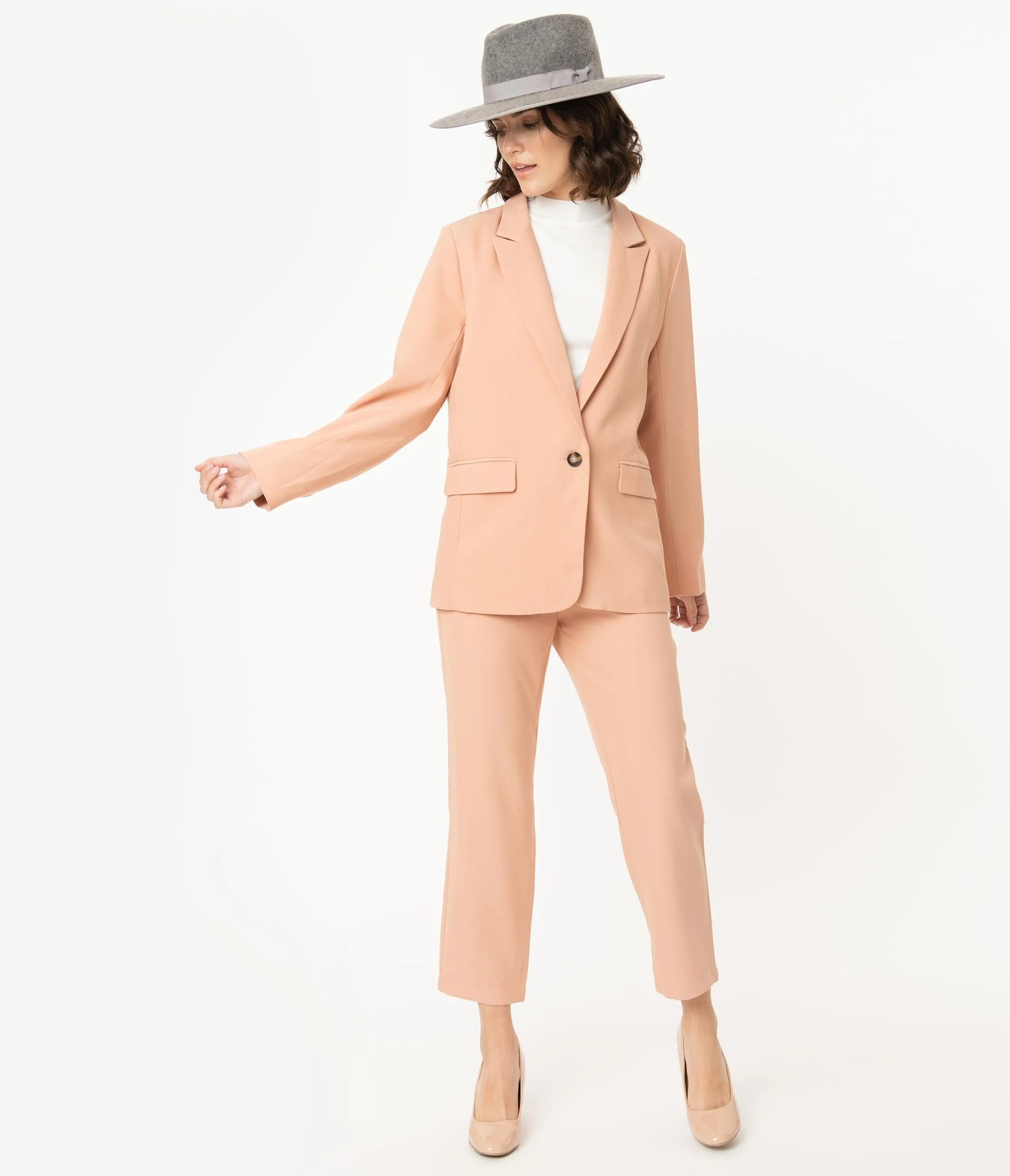 Peach High Waist Belted Ankle Length Trousers