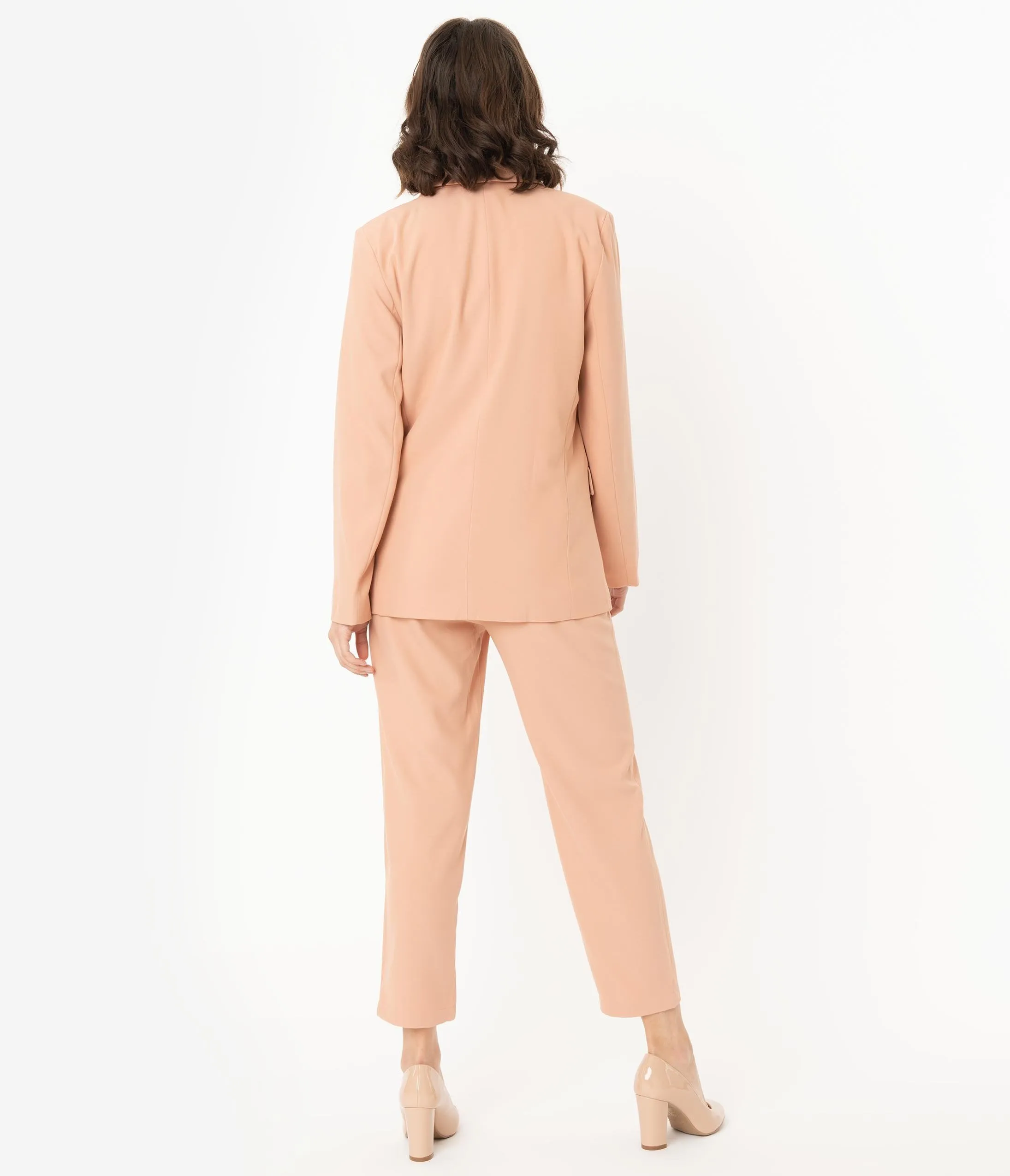 Peach High Waist Belted Ankle Length Trousers