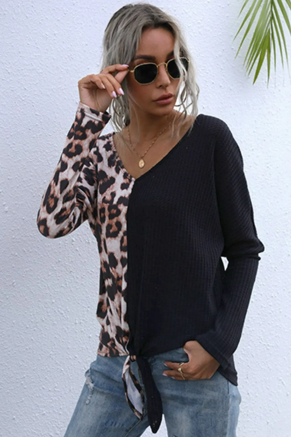 Perfect Leopard V-Neck Tie Front Top