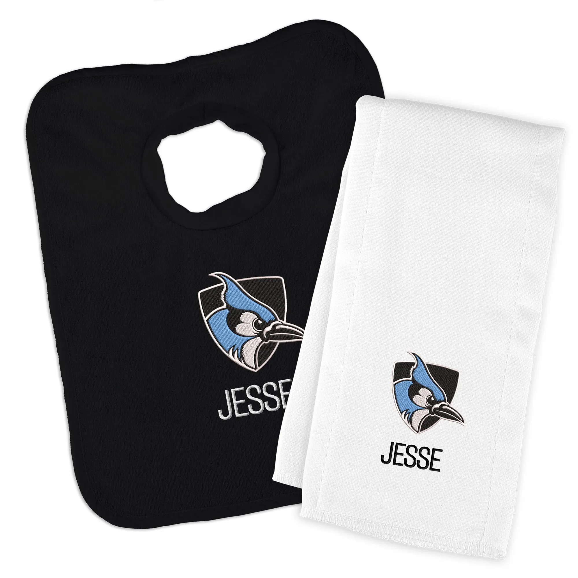 Personalized Johns Hopkins Blue Jays Bib and Burp Cloth Set