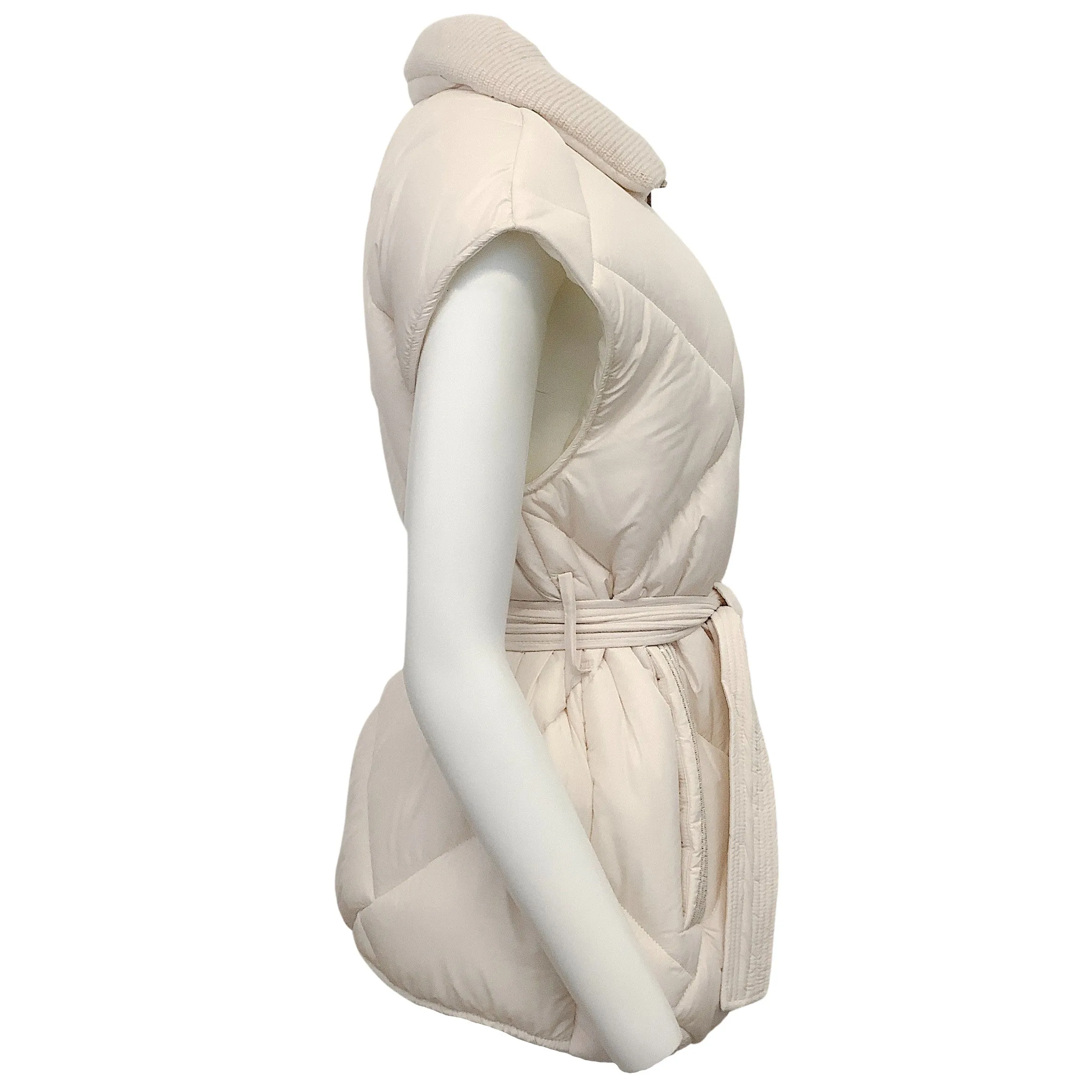 Peserico White Belted Puffer Vest with Monili