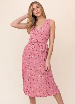 Pink Floral Faux-Wrap Dress