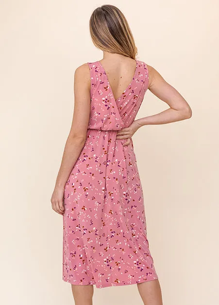 Pink Floral Faux-Wrap Dress