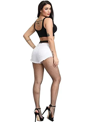 PLUMBURY Women's/Girls's High Waist Pantyhose Tights Fishnet Stockings Broad Mesh Net Style, Free Size, Black