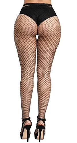 PLUMBURY Women's/Girls's High Waist Pantyhose Tights Fishnet Stockings Broad Mesh Net Style, Free Size, Black