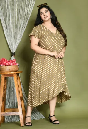 Plus Size Plus Size Beige Polka Dots Wrap Dress