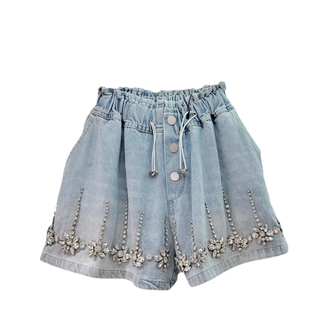 Pre Order:  Flower Diamond High Waist Wide Leg Shorts