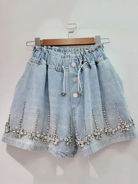 Pre Order:  Flower Diamond High Waist Wide Leg Shorts