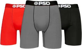 PSD Men's 3-Pack  7" Cotton Boxer Briefs - Red/Grey/Black