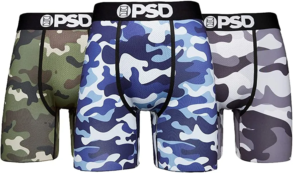 PSD Men's 3-Pack Stretch Elastic Wide Band Boxer Brief - Camo