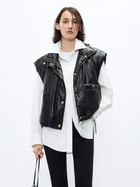 PU Leather Puffer Vest