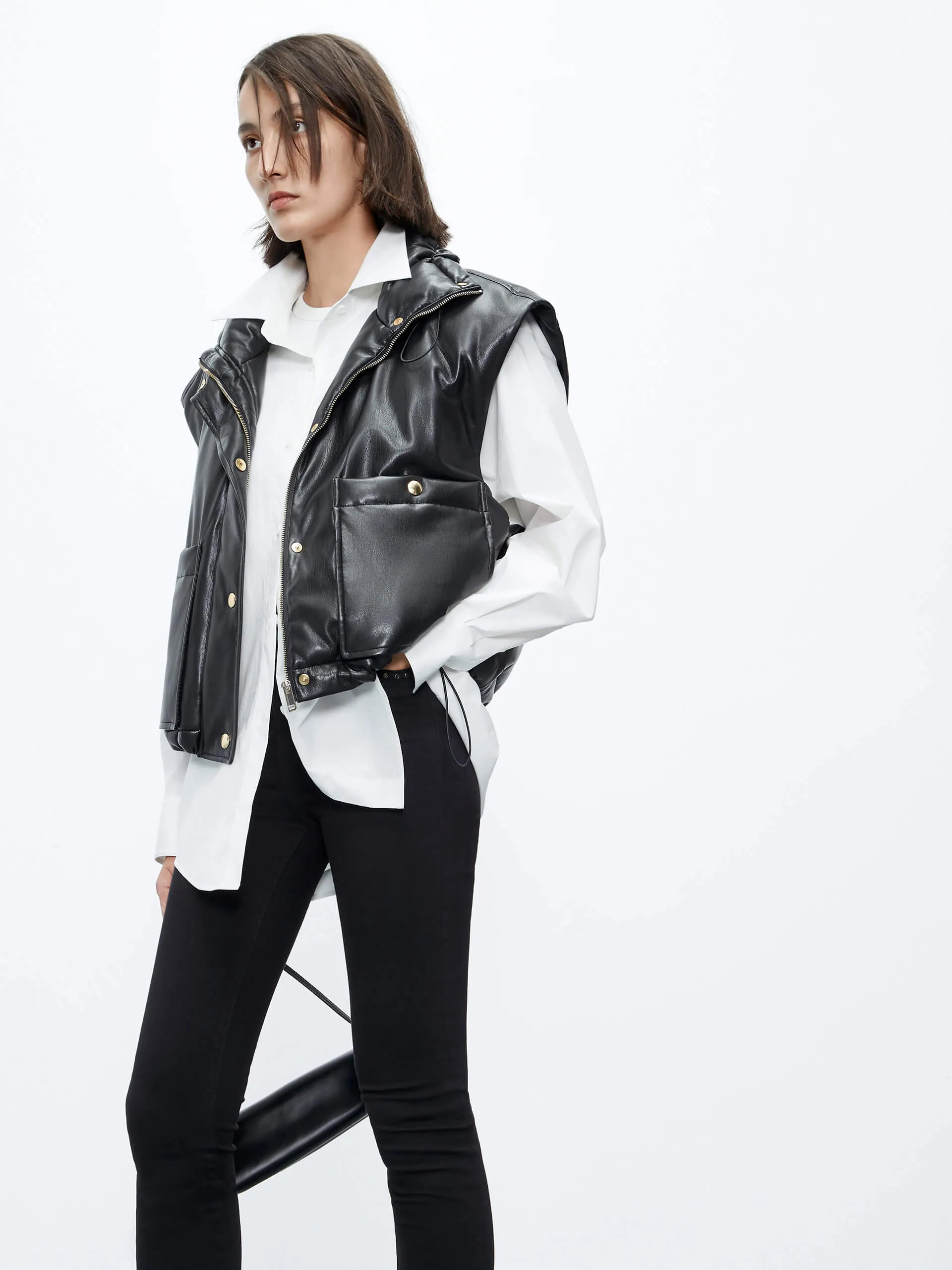 PU Leather Puffer Vest