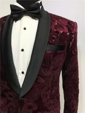 Red Beaded Suit Tuxedo Jacket  black Pant Mens Stage Wear Mens Tuxedos Wedding Plus Size 4XL Red Groom Suit