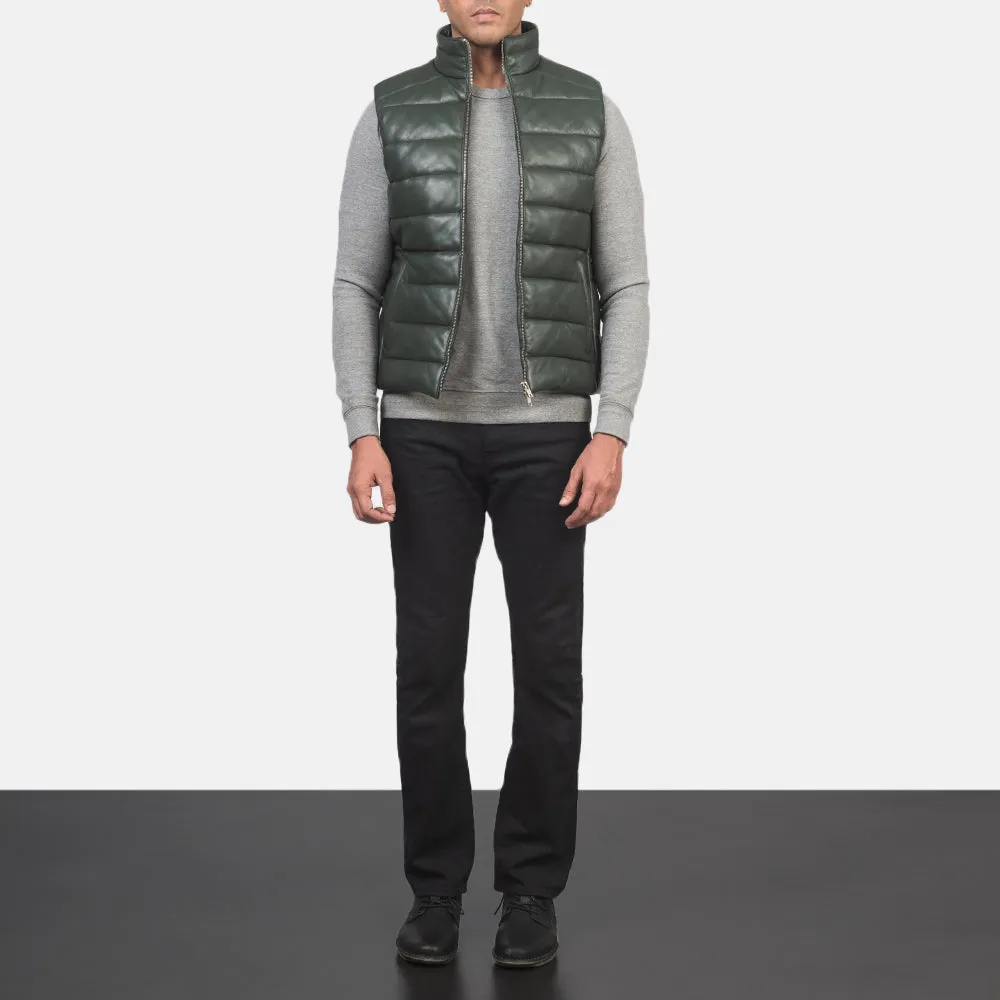 Reeves Green Leather Puffer Vest