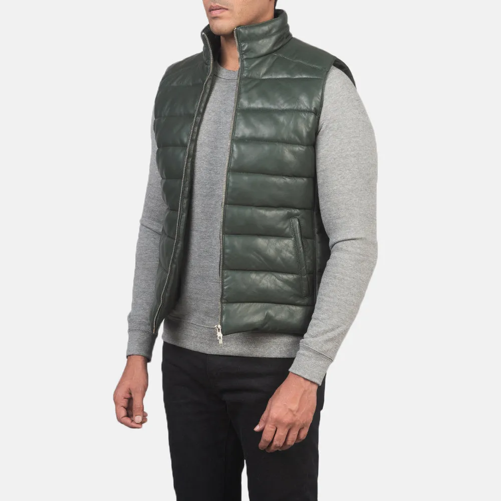 Reeves Green Leather Puffer Vest