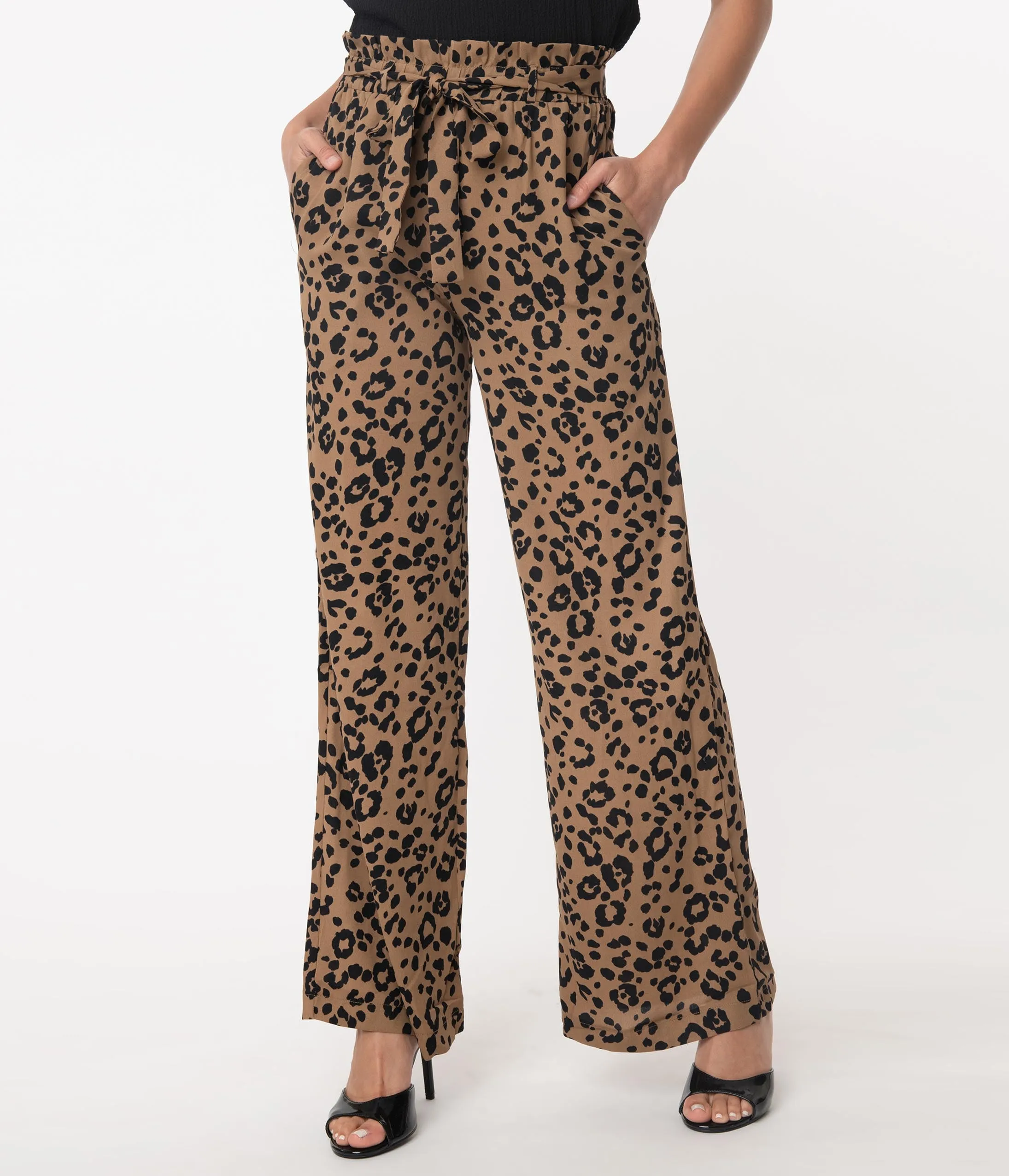 Retro Style Leopard Print High Waist Pants